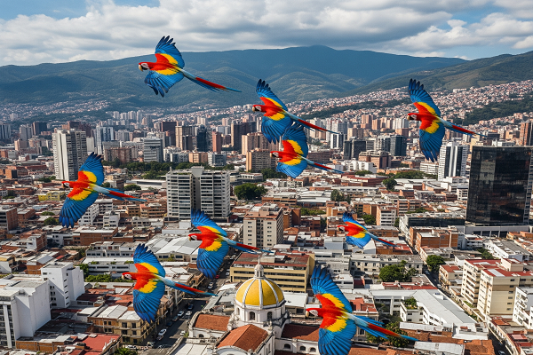 Las Guacamayas que colorean el cielo urbano