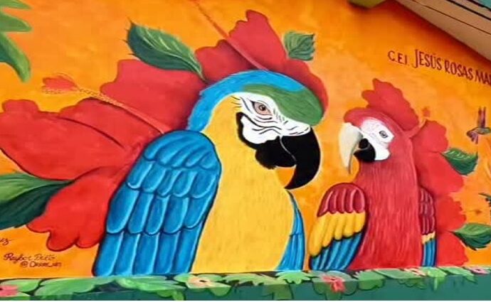 Guacamayas al vuelo: Inauguran mural en La Asunción