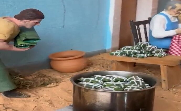 Pesebre con figuras elaborando hallacas causa furor en Valencia