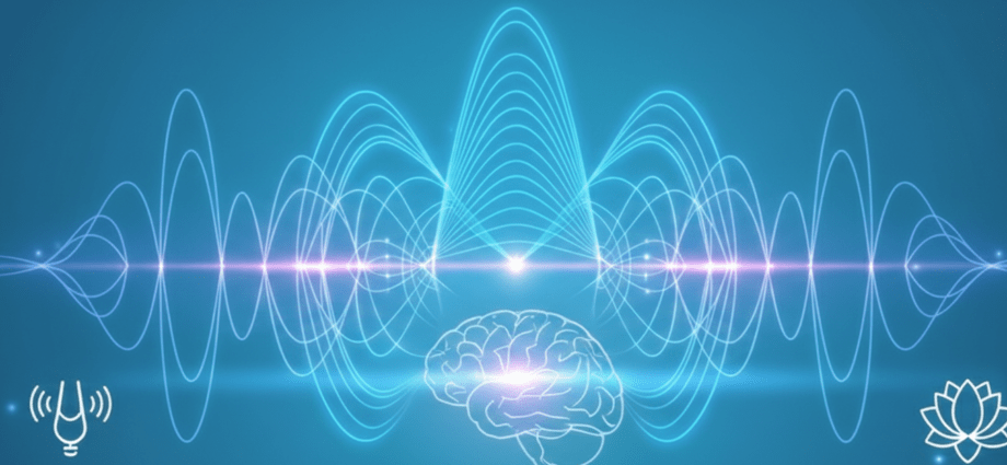 Representación visual de ondas sonoras y frecuencias armónicas aplicadas a la relajación y salud mental.