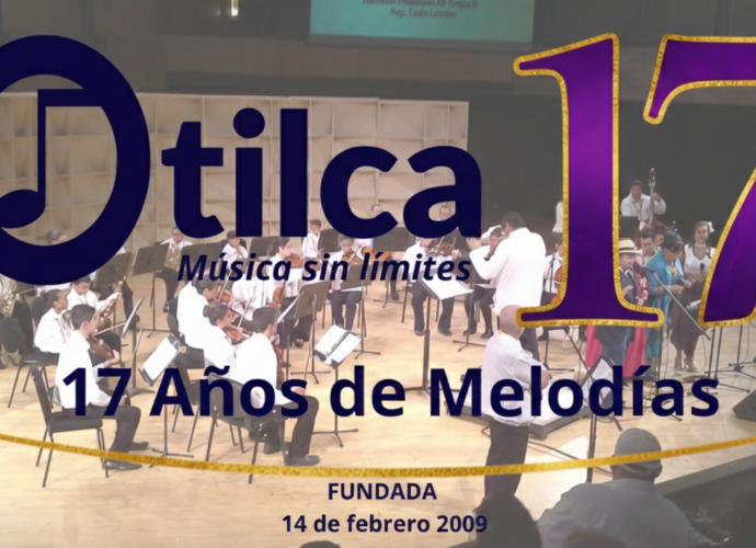 Logo de Otilca conmemorativo por los 17 años de trayectoria, con orquesta en vivo y la fecha de fundación 14 de febrero de 2009.