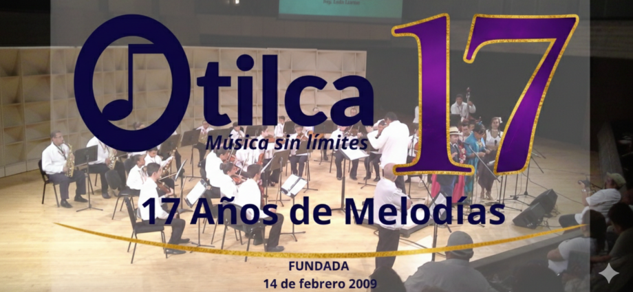 Logo de Otilca conmemorativo por los 17 años de trayectoria, con orquesta en vivo y la fecha de fundación 14 de febrero de 2009.
