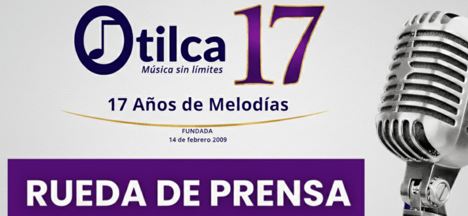Afiche oficial de la Rueda de Prensa por el 17 aniversario del Grupo Otilca, 20 de febrero a las 10:00 a. m. en la Casa de la Cultura Ramón Vásquez Brito.
