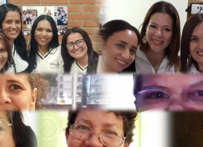 Composición fotográfica de las mujeres líderes del Grupo Otilca, incluyendo a Nathalia Quintero Cuartas, Maigualida Castrillo Fuentes, Luisa Cáceres de Arismendi, Olga Rincón, Luzbimar González y el equipo docente de la UEJE.