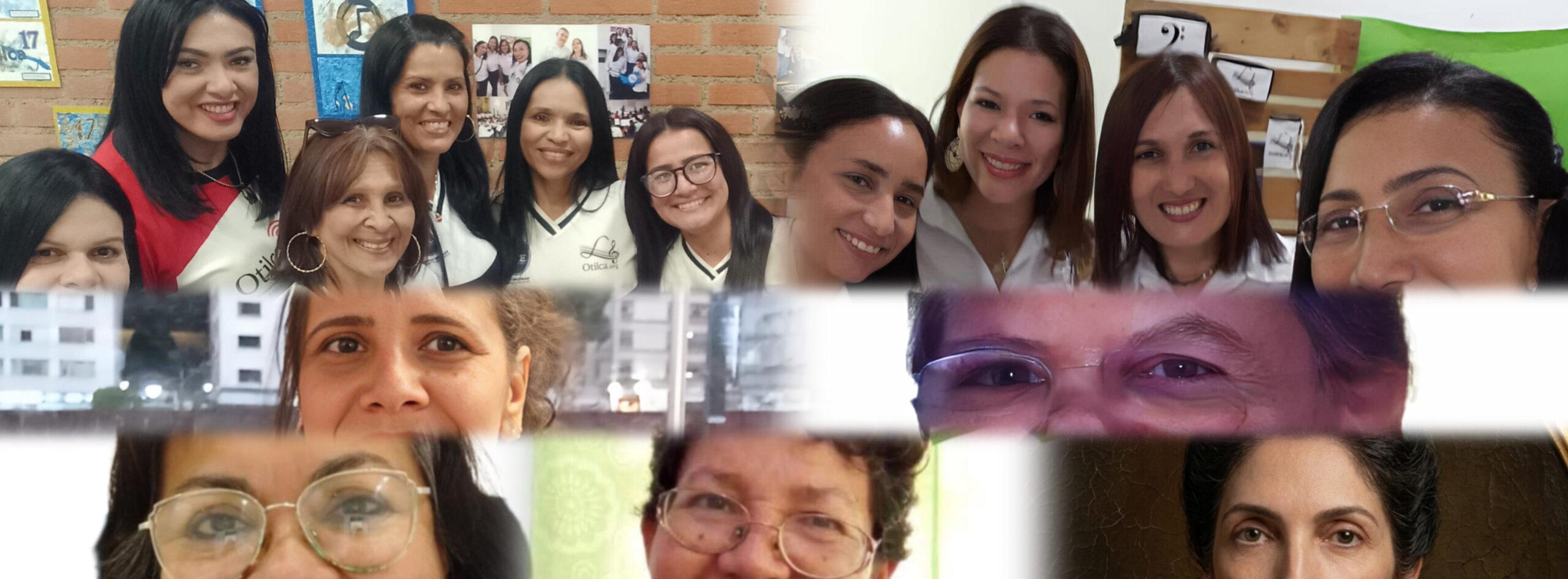 Composición fotográfica de las mujeres líderes del Grupo Otilca, incluyendo a Nathalia Quintero Cuartas, Maigualida Castrillo Fuentes, Luisa Cáceres de Arismendi, Olga Rincón, Luzbimar González y el equipo docente de la UEJE.