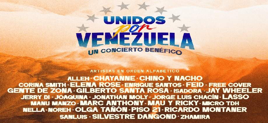 Grandes estrellas se suman al concierto benéfico "UNIDOS POR VENEZUELA"