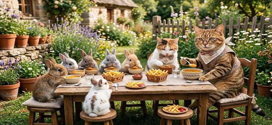 La alcancía de las palabras y sus coroticos: Tío gato llamó a comer a los conejitos y estos salieron «esmachetados»