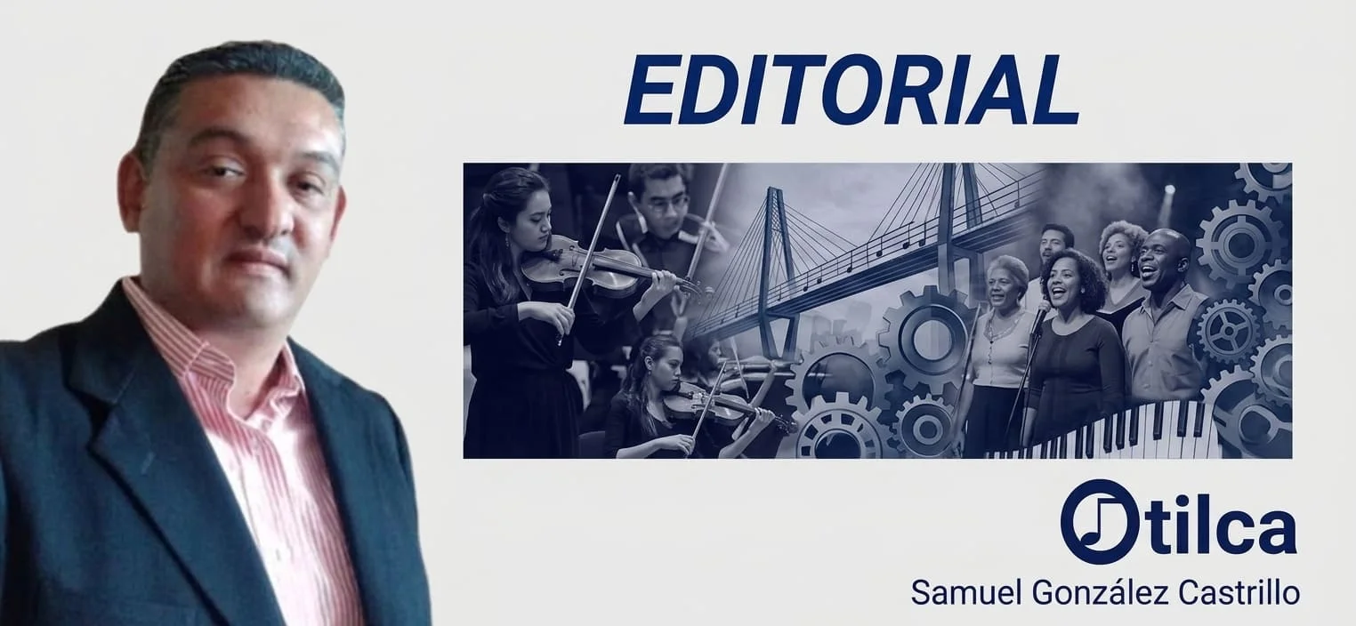 Samuel González Castrillo a la izquierda con texto 'EDITORIAL', collage de músicos y el logo de Otilca a la derecha.