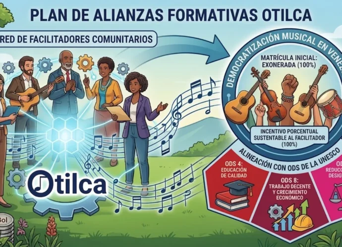 Infografía institucional del Plan de Alianzas Formativas Otilca y su red de facilitadores alineada con los ODS de la UNESCO en Venezuela.