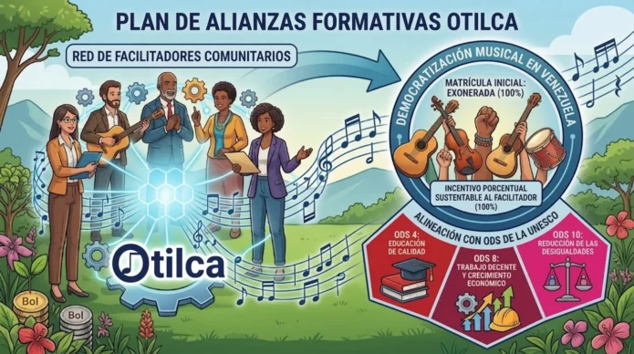 Infografía institucional del Plan de Alianzas Formativas Otilca y su red de facilitadores alineada con los ODS de la UNESCO en Venezuela.
