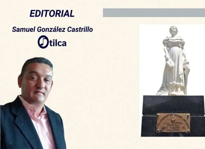 Encabezado editorial de Samuel González Castrillo y la marca Otilca, junto a la estatua de mármol de la heroína Luisa Cáceres de Arismendi.