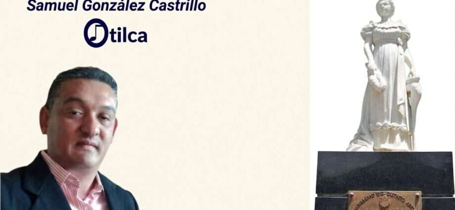 Encabezado editorial de Samuel González Castrillo y la marca Otilca, junto a la estatua de mármol de la heroína Luisa Cáceres de Arismendi.