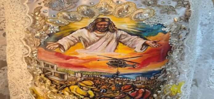 Obra artística de la Virgen del Valle creada por Fausto Indriago en homenaje a los héroes de rescate.